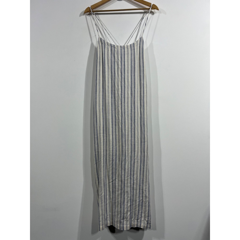 Becool Coastal Linen Blend Striped Maxi Dress Women Large Pockets Resort Beachy